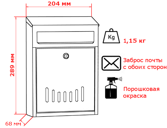 Чертеж почтового ящика с размерами из металла