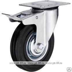 Поворотное стальное колесо SCb 75 (черн. резина, тормоз, г/п 50 кг, Ø 75 мм