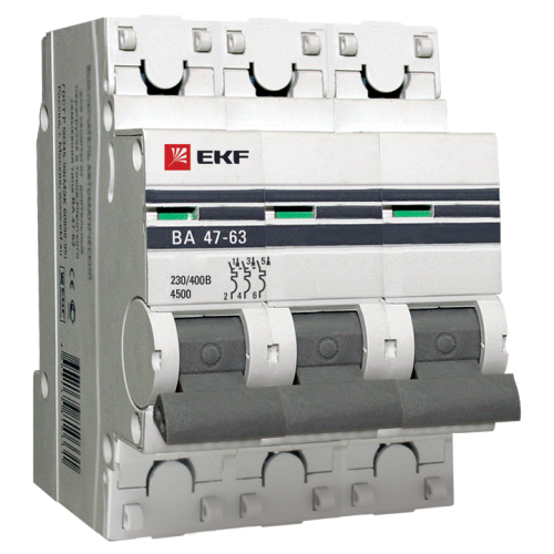 Автоматический выключатель ВА 47-63, 3P 6,3А (D) 4,5kA EKF PROxima
