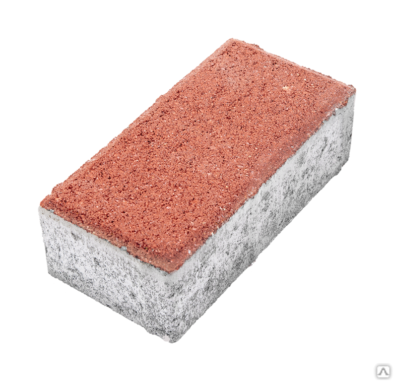 Тротуарная плитка Кирпич 200х100х60 без фаски на сером цементе цвет красный