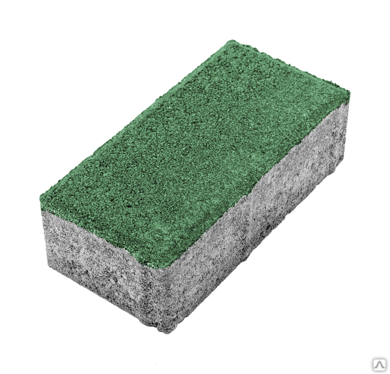 Тротуарная плитка Кирпич 200х100х60 без фаски на сером цементе цвет зелёный