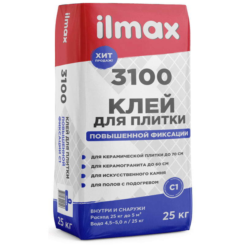 Клей для плитки повышенной фиксации ilmax 3100, 25 кг Ilmax