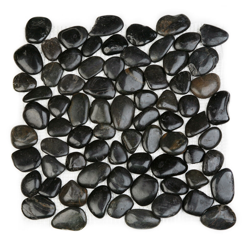 Каменная мозаика MS00-3HP ГАЛЬКА чёрная шлифованная Sekitein