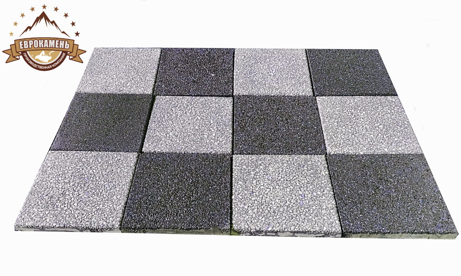 Тротуарная плитка "Шахматная доска" из натуральной белой Мраморной крошки и черного Габбро-диабаза, размер 300х300х30мм