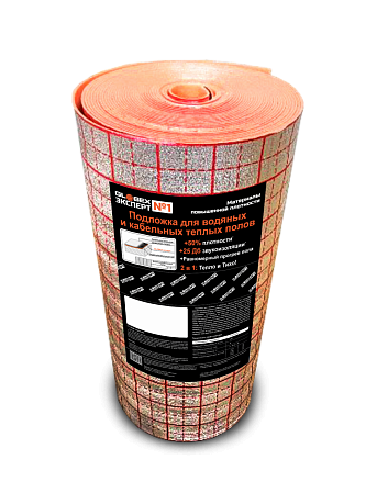 Подложка Globex Эксперт для водяных и кабельных теплых полов НПП-К-ЛП 3*1000мм*30м оранжевая с разметкой