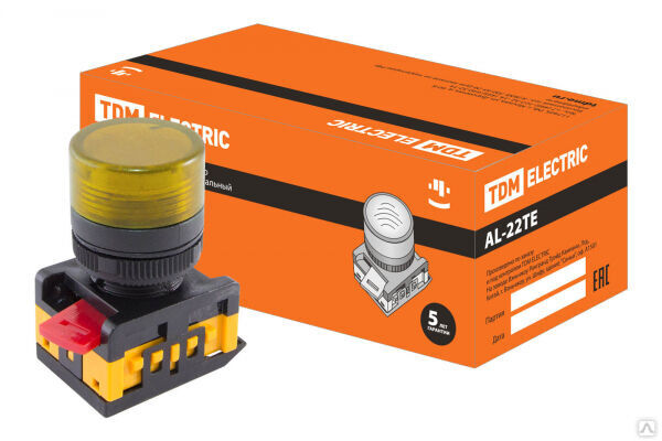 Лампа индикаторная TDM AL-22TE желтый 230В (10)