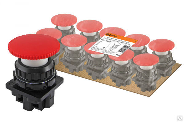 Выключатель кнопочный 1кн TDM КЕ 021-У2-исп.4 Гриб 1з 10A 660B IP40 красный (10)