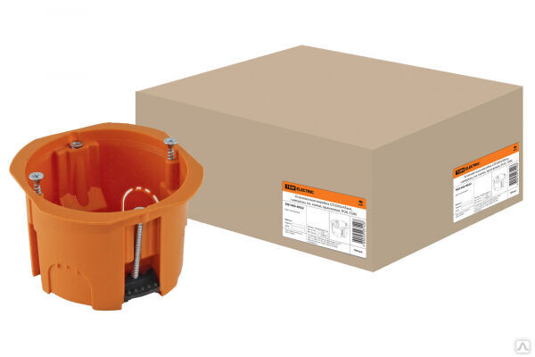 Установочная коробка СП D65х45мм, саморезы, пластиковые лапки, оранжевая, IP20, TDM