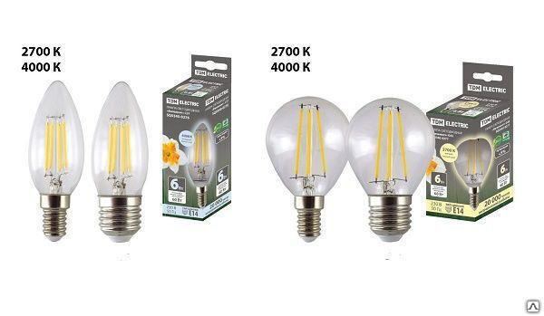 Лампа светодиодная "Филамент" С37-6 Вт-230 В-2700 К–E14 TDM