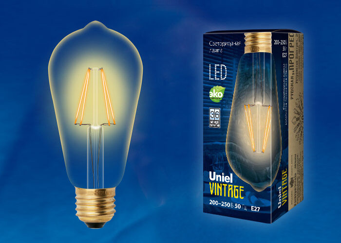 Лампа VINTAGE LED-ST64-5W/GOLDEN/E27 GLV22GO Uniel UL-00002360