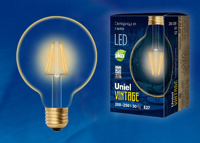 Лампа VINTAGE LED-G95-6W/GOLDEN/E27 GLV21GO Uniel UL-00002359