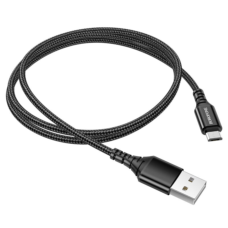 USB кабель для зарядки micro USB 1м, 2,4A тканевый, черный BX54 "Borofone" 3