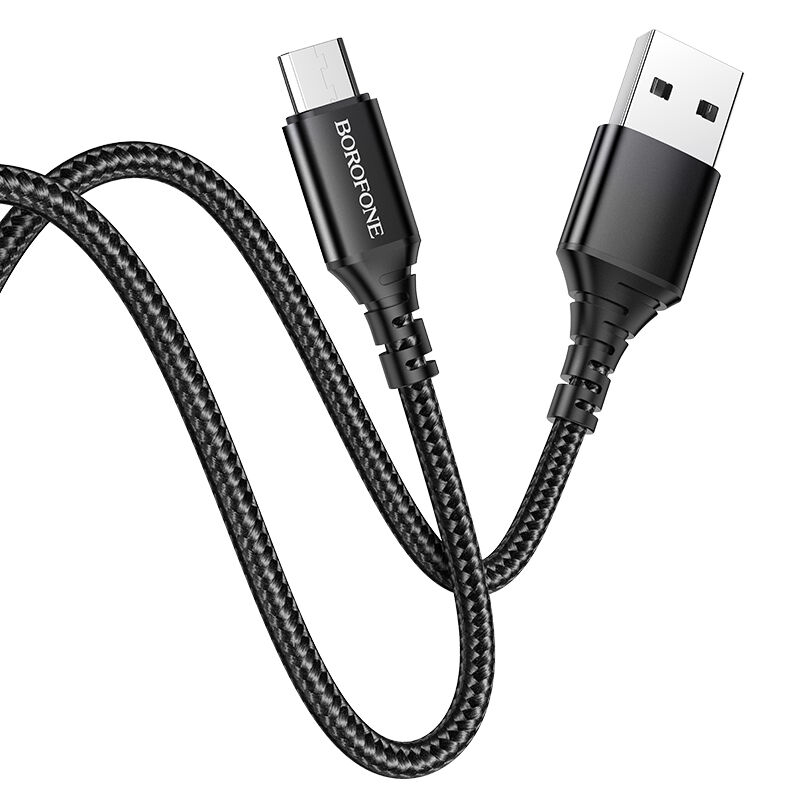 USB кабель для зарядки micro USB 1м, 2,4A тканевый, черный BX54 "Borofone" 4