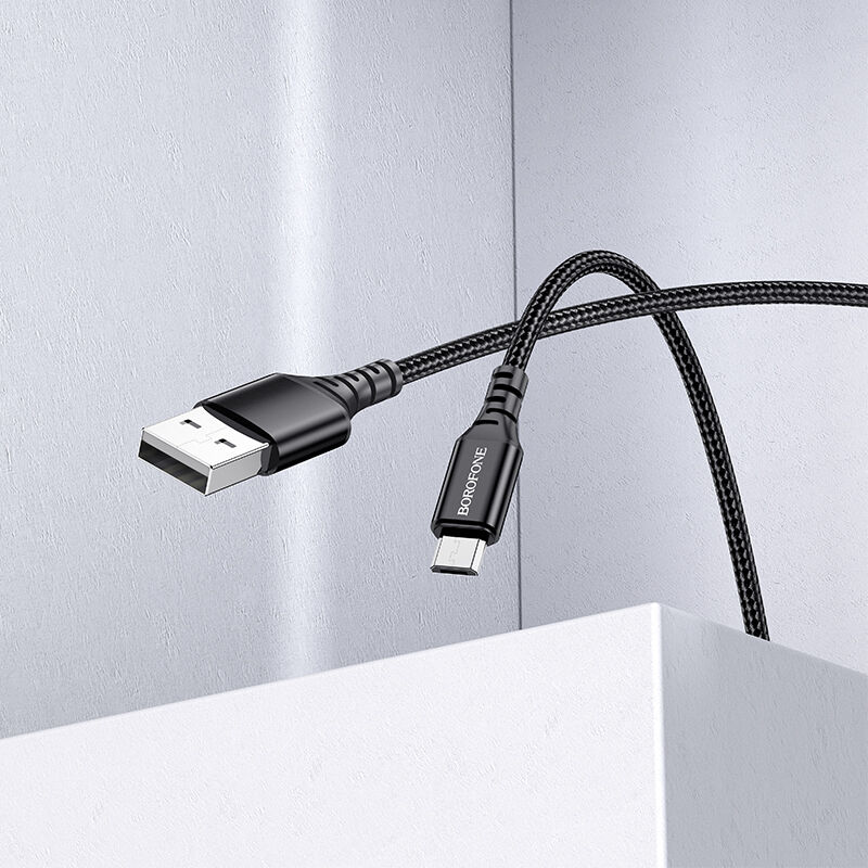 USB кабель для зарядки micro USB 1м, 2,4A тканевый, черный BX54 "Borofone" 5