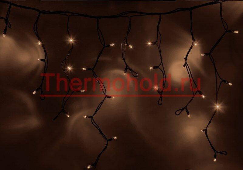 Гирлянда новогодняя Айсикл (бахрома) светодиодный, 4,0х0,6м, черный провод "КАУЧУК", 220В, диоды теп