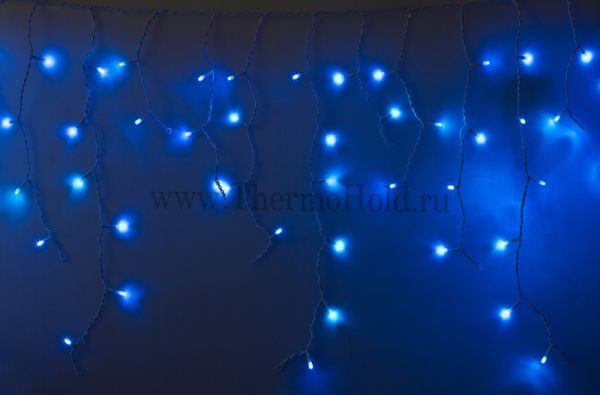 Гирлянда новогодняя Айсикл (бахрома) светодиодный, 2,4 х 0,6 м, Белый провод, 220В, диоды Синие