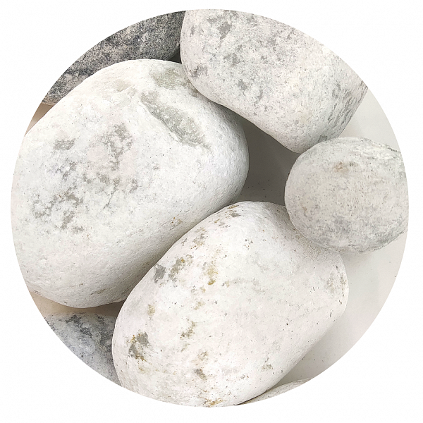 Галька фракции. Мрамор галтованный белый 40-70. Камень 100-150 мм. Серый камень с белыми жилами. Булыжник 70-250.