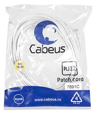Патч-корд Cabeus PC-TEL-RJ12-5m