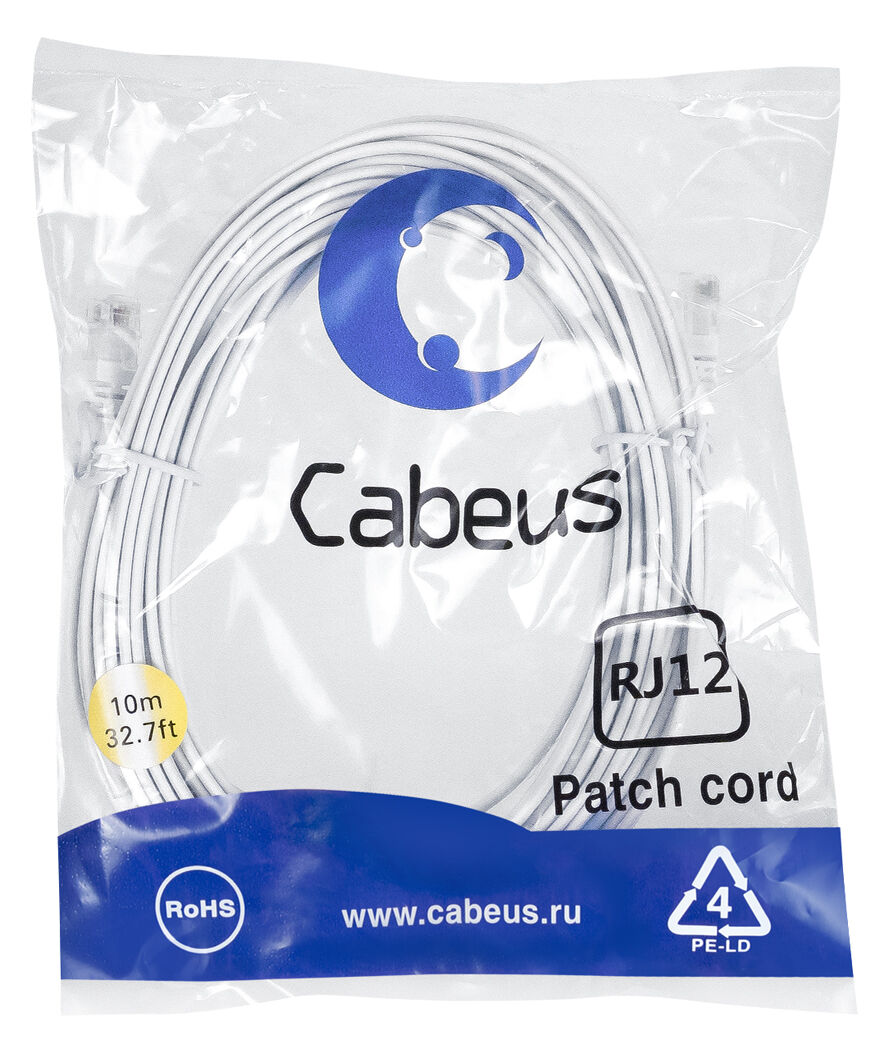 Патч-корд Cabeus PC-TEL-RJ12-10m