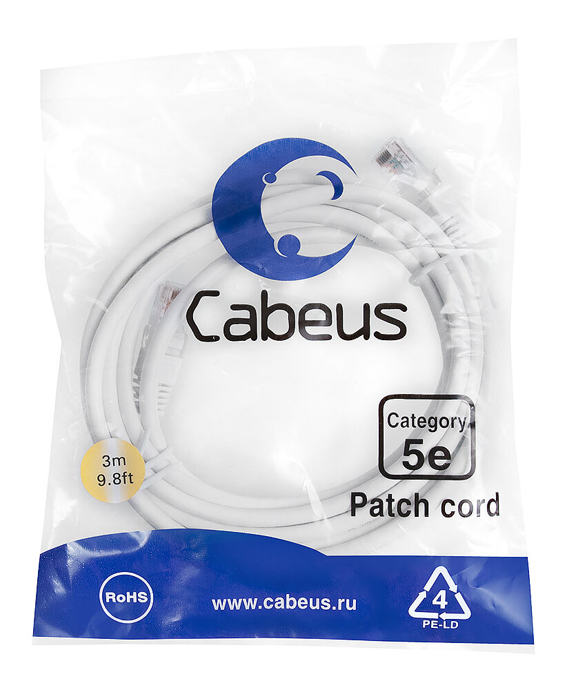 Патч-корд Cabeus PC-UTP-RJ45-Cat.5e-3m-WH