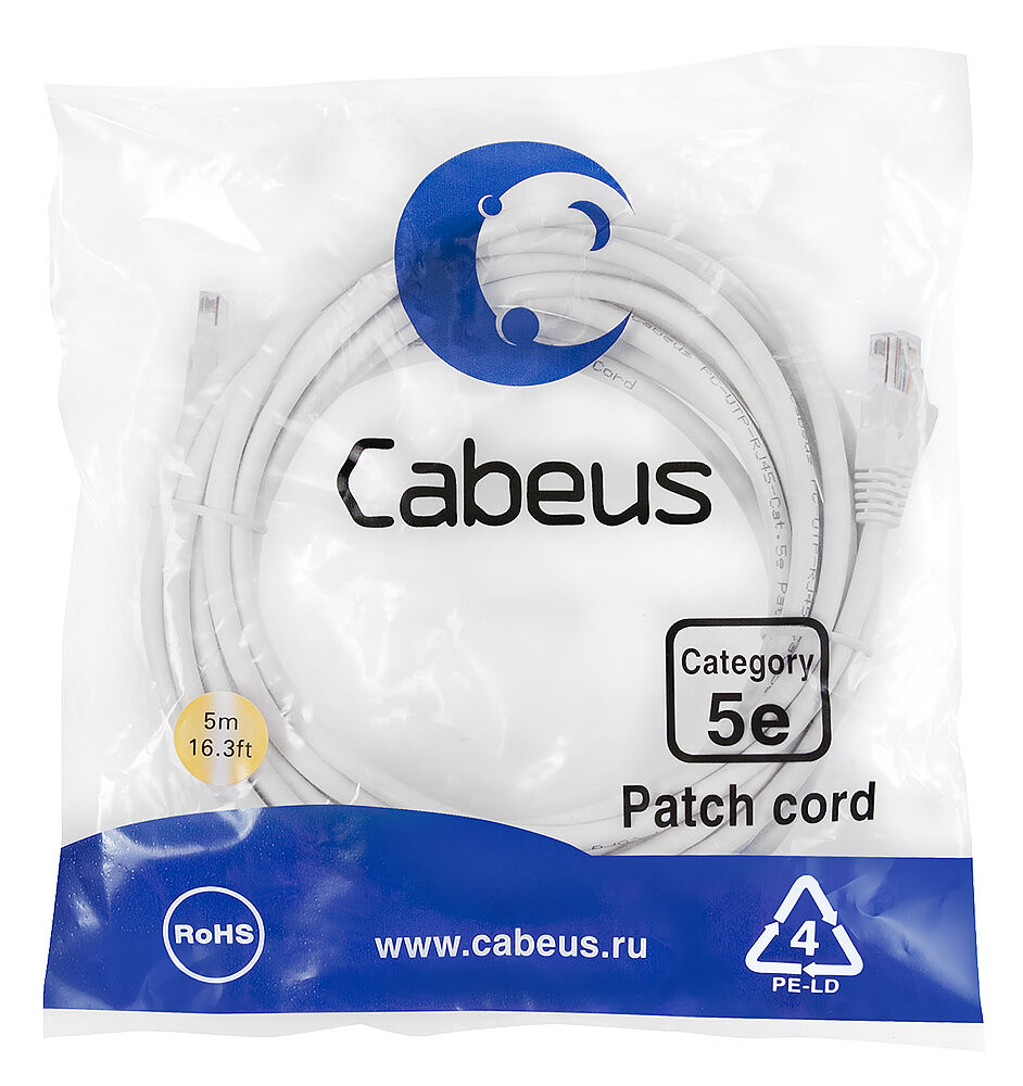 Патч-корд Cabeus PC-UTP-RJ45-Cat.5e-5m-WH-LSZH