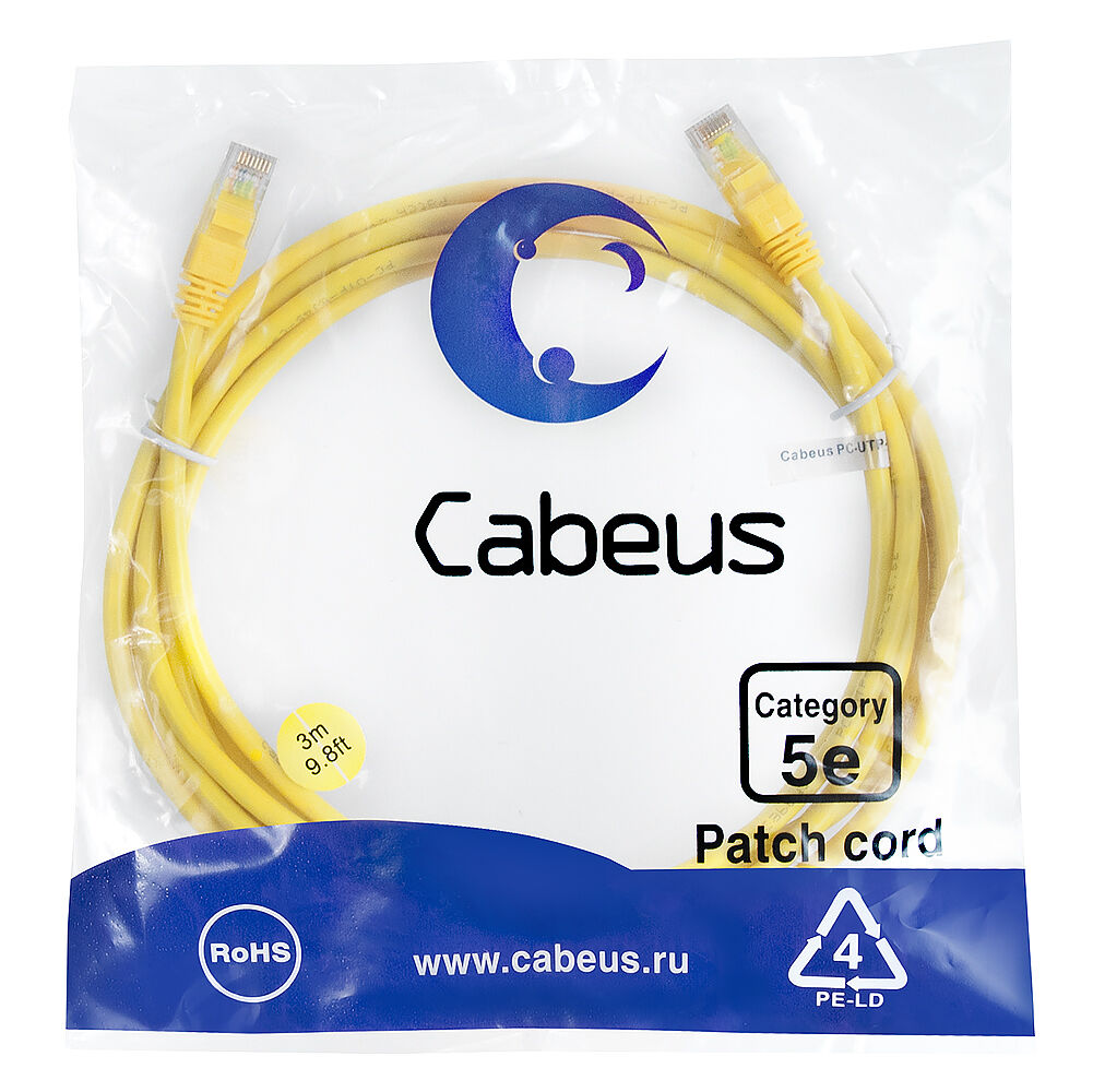 Патч-корд Cabeus PC-UTP-RJ45-Cat.5e-3m-YL