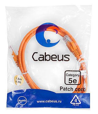 Патч-корд Cabeus PC-UTP-RJ45-Cat.5e-1.5m-OR