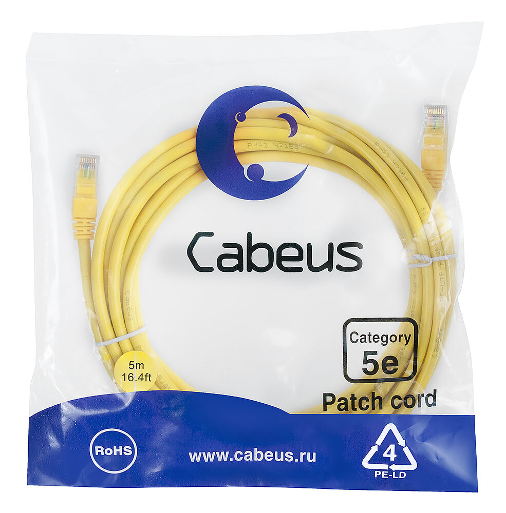 Патч-корд Cabeus PC-UTP-RJ45-Cat.5e-5m-YL-LSZH