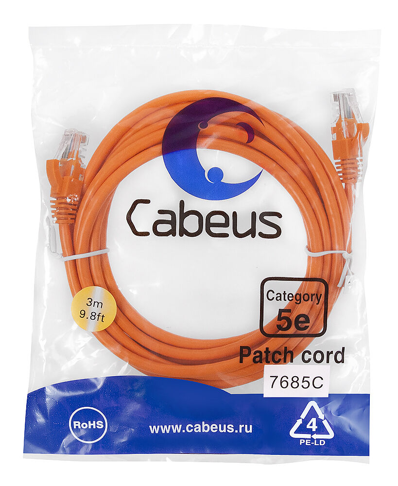 Патч-корд Cabeus PC-UTP-RJ45-Cat.5e-3m-OR