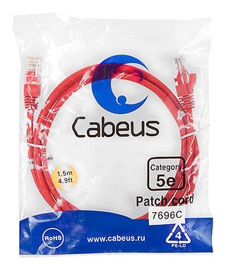 Патч-корд Cabeus PC-UTP-RJ45-Cat.5e-1.5m-RD