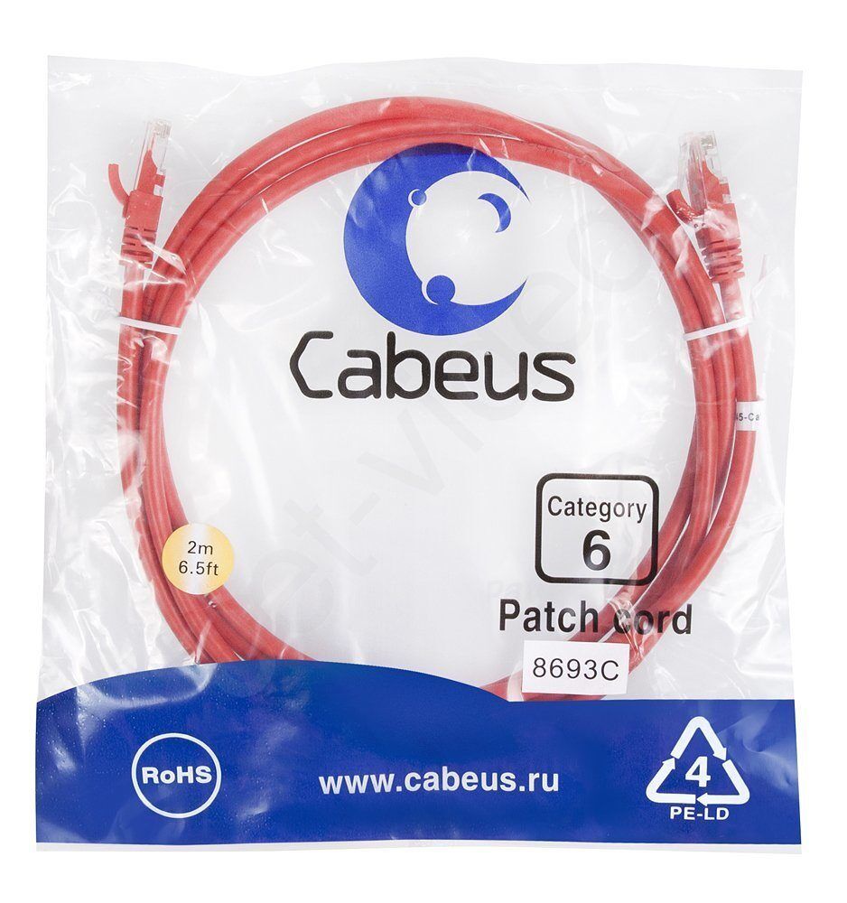 Патч-корд Cabeus PC-UTP-RJ45-Cat.6-2m-RD