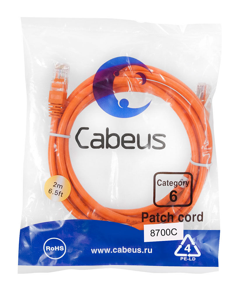 Патч-корд Cabeus PC-UTP-RJ45-Cat.6-2m-OR