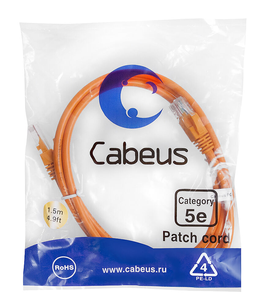 Патч-корд Cabeus PC-UTP-RJ45-Cat.6-1.5m-OR