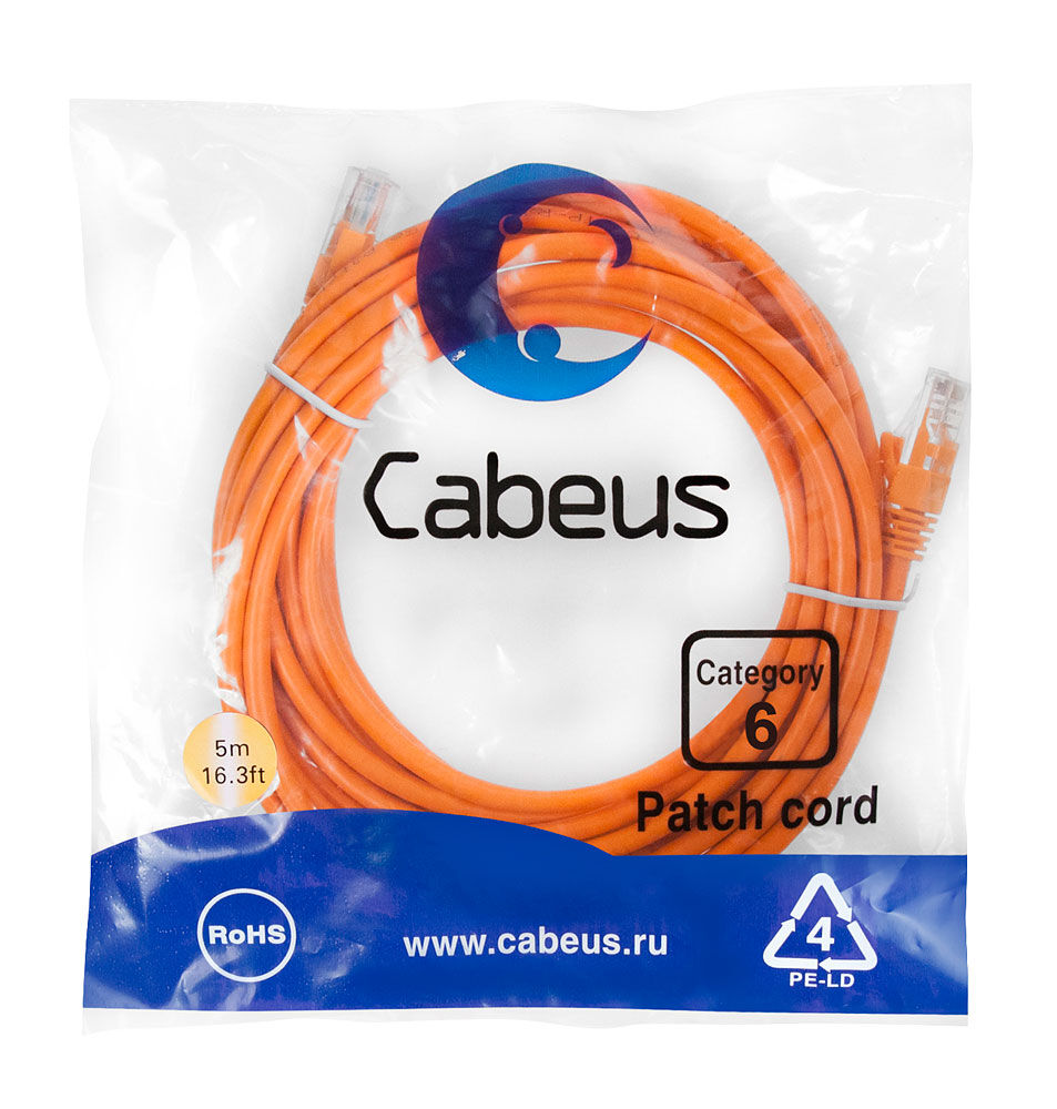 Патч-корд Cabeus PC-UTP-RJ45-Cat.6-5m-OR