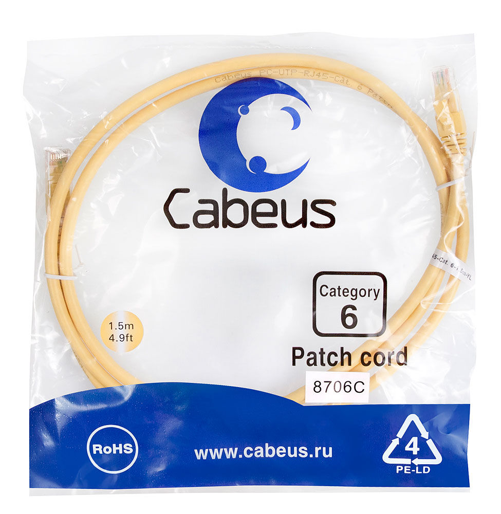 Патч-корд Cabeus PC-UTP-RJ45-Cat.6-1.5m-YL