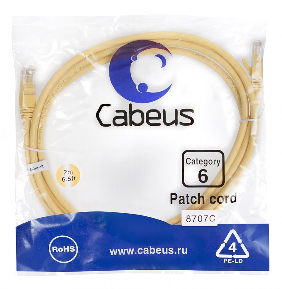Патч-корд Cabeus PC-UTP-RJ45-Cat.6-2m-YL