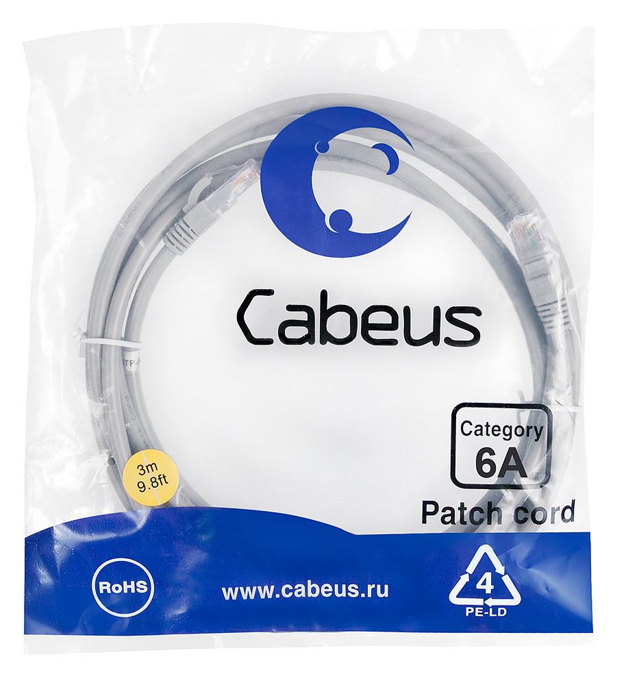 Патч-корд Cabeus PC-UTP-RJ45-Cat.6a-3m-LSZH