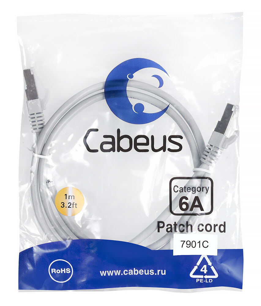 Патч-корд Cabeus PC-SSTP-RJ45-Cat.6a-1m-LSZH