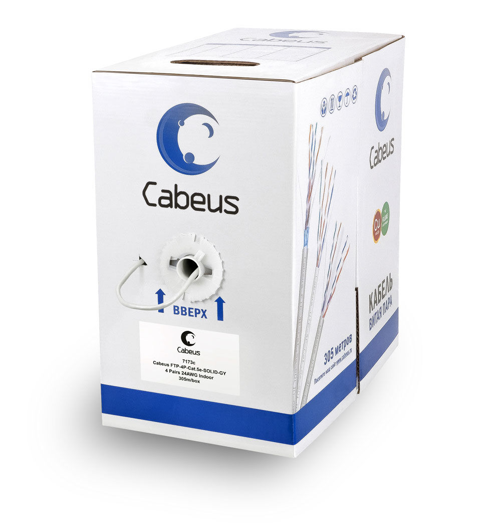 Кабель витая пара (LAN-кабель) Cabeus FTP-4P-Cat.5e-SOLID-GY