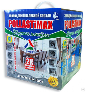 Pollastimax Жидкая плитка небесно-синий 7 кг А+Б (бесшовное покрытие для бетонного пола) Красковия 