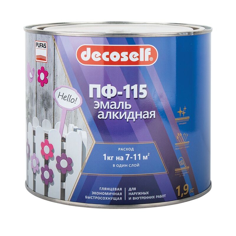 Эмаль ПФ-115 вишневая Decoself 1,9 кг =1,4л Пуфас