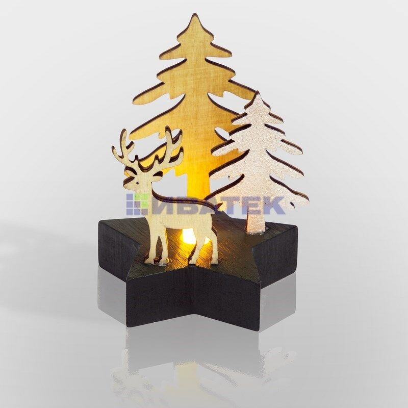 Деревянная фигурка с подсветкой "Олень в лесу" 9*8*10 см, упаковка 6 шт