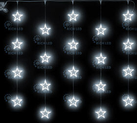 Светодиодный узорный занавес Rich LED Звезды, 2*2, постоянное свечение, цвет: белый, провод: прозрач