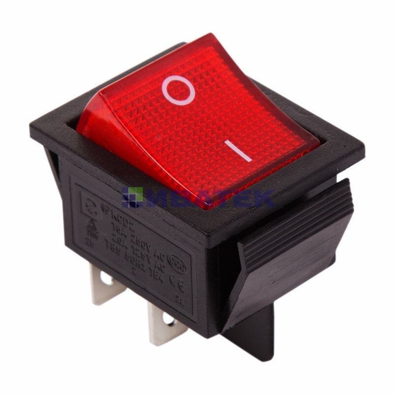 Выключатель клавишный 250V 20А (4с) ON-OFF красный с подсветкой REXANT (уп 10шт)