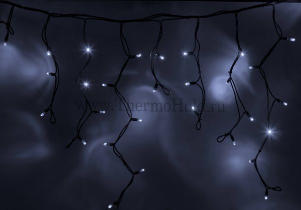 Гирлянда новогодняя Айсикл (бахрома) светодиодный, 4,0х0,6м, черный провод "КАУЧУК", 220В, диоды Бел