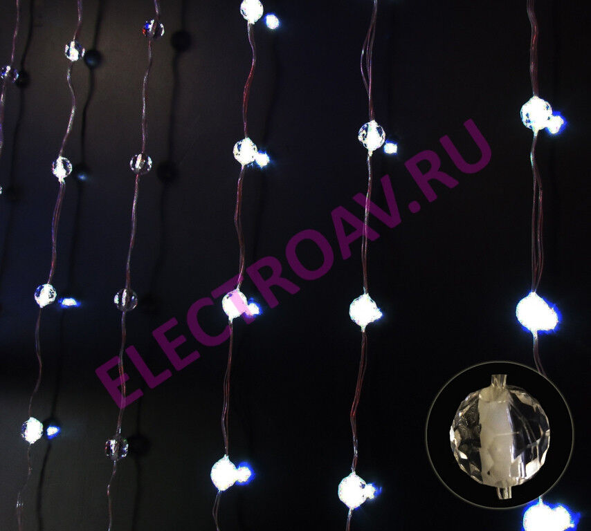 XM-DR-PL0010-4.5 свет. дождь с насадками прозрачные шарики. 70 белых LED, длина 4м, высота 1,0м
