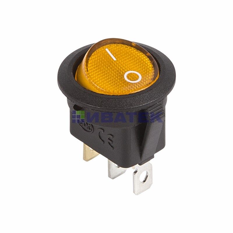 Выключатель клавишный круглый 12V 20А (3с) ON-OFF желтый с подсветкой REXANT (10 шт в упаковке)