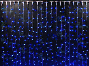 Занавес 2*2 м, 220 В, постоянное свечение, 400 LED, цвет: синий, провод: прозрачный IP54
