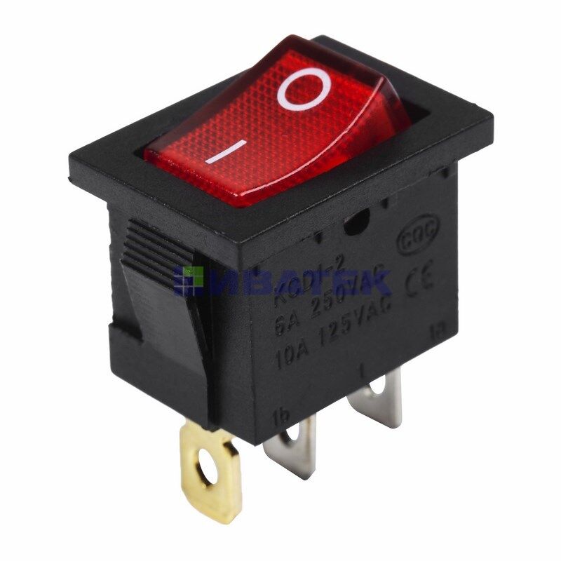 Выключатель клавишный 24V 15А (3с) ON-OFF красный с подсветкой Mini REXANT (уп 10шт)