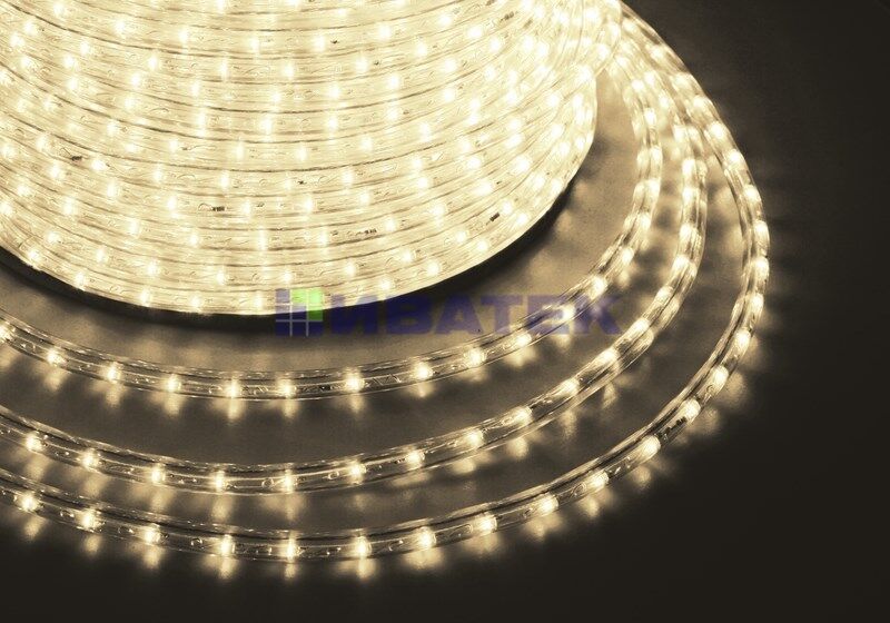 Дюралайт LED, постоянное свечение (2W) - ТЕПЛЫЙ БЕЛЫЙ, 24 LED/м ?10мм, бухта 100м